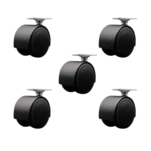 2-3/8'' Floor Safe Black Hooded Twin Wheel Caster Top Plate, 5PK
